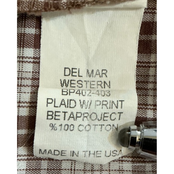 BetaProject Del Mar Western Pearl Snap Shirt XL Made USA Brown Plaid Print - Picture 6 of 8